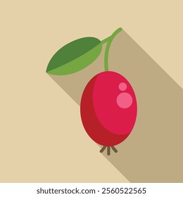 Minimalist illustration featuring a fresh red berry hanging from its branch, evoking themes of nature, health, and freshness