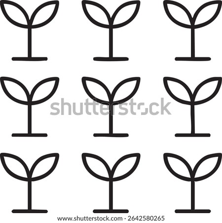 A minimalist illustration featuring nine seedling or sprout icons in a 3x3 grid, rendered in black lines on a white background.