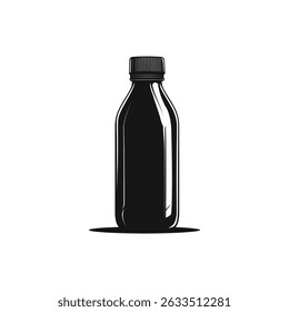 Minimalist illustration featuring an outlined black bottle with a unique ribbed cap on a transparent backdrop, ideal for various creative projects.