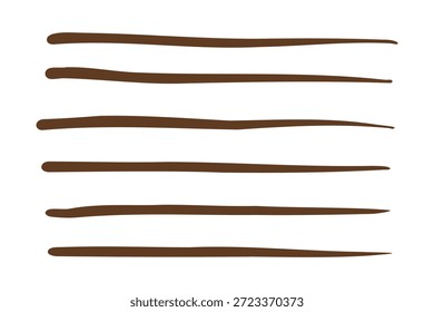 Eine minimalistische Illustration mit sechs parallelen, handgezeichneten braunen Tintenlinien, die horizontal mit etwas unregelmäßigen, ausdrucksstarken Strichen auf sauberem, weißem Hintergrund angeordnet sind.