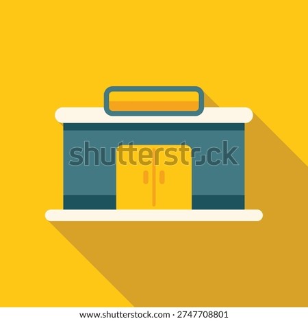 Minimalist illustration featuring a small shop building facade with closed doors, evoking a sense of closure or anticipation