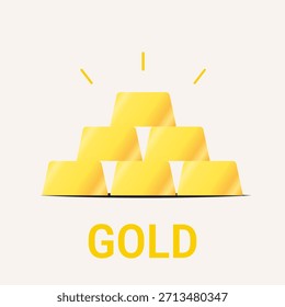Una ilustración minimalista con una pila de relucientes barras de oro dispuestas en una pirámide, que simbolizan la riqueza, el éxito y el metal precioso.
