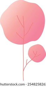 Ilustração minimalista com uma árvore rosa estilizada com uma coroa arredondada, evocando uma sensação de simplicidade e tranquilidade contra um pano de fundo branco limpo