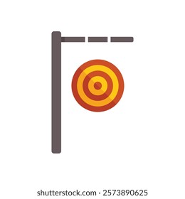 Minimalist illustration featuring a target hanging from a metal construction, representing concepts like aiming for success, achieving goals, and precision