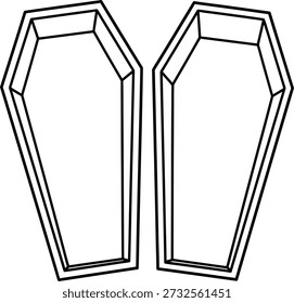 Eine minimalistische Illustration mit zwei schwarz umrissenen Särgen auf einfarbigem, weißem Hintergrund, die Themen von Sterblichkeit und Feierlichkeit symbolisieren.