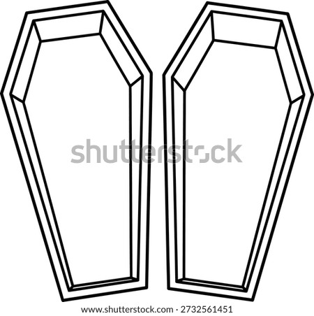 A minimalist illustration featuring two coffins outlined in black against a plain white background, symbolizing themes of mortality and solemnity.