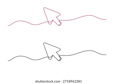 Uma ilustração minimalista com dois cursores de mouse de computador, um rosa e um preto, colocados em linhas onduladas, criando uma sensação de movimento e interação.