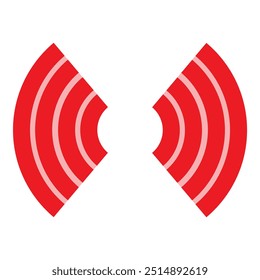 Ilustración minimalista con dos ondas de sonido rojas que se extienden desde el centro sobre un fondo blanco