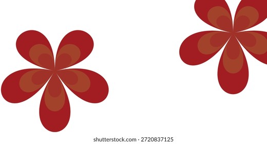 Una ilustración minimalista con dos flores rojas estilizadas, cada una con cinco pétalos distintos, presentadas sobre un fondo blanco, enfatizando su forma simple pero llamativa.