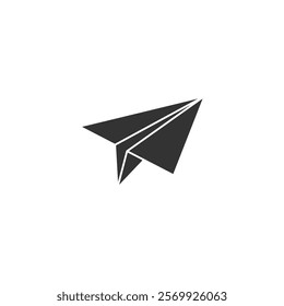 A minimalist illustration featuring a vibrant silhouette paper airplane on a crisp white background, symbolizing creativity, freedom, and fun.