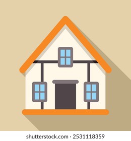 Minimalist illustration featuring a white house with an orange roof, casting a long shadow, in a flat design style