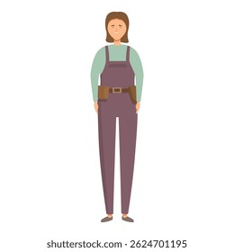 Minimalist illustration of a female farmer standing wearing overalls and a tool belt
