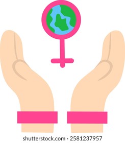 Minimalist illustration of a female symbol with the earth in the middle. Suitable for feminist, environmental, or gender equality designs.