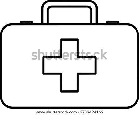 A minimalist illustration of a first aid kit featuring a prominent cross symbol on its front, typically used for medical emergencies