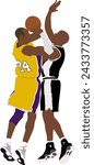 Minimalist Illustration Or Flat Vector Design Of Two Basketball Players Jumping