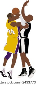 Ilustración Minimalista O Diseño De Vector Plano De Dos Jugadores De Baloncesto Saltando