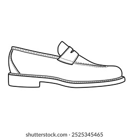 Ilustración minimalista de zapatos de deslizamiento formal con tipo de mocasín de penique con lineart negro y fondo blanco