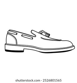 ilustração minimalista de sapatos deslizantes formais com tipo de tassel loafers com lineart preto e fundo branco