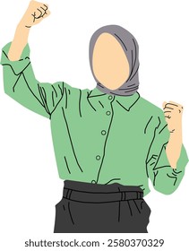 minimalist illustration of a girl wearing a hijab raising her hand