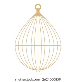 Minimalist illustration of a golden birdcage hanging with open door representing freedom