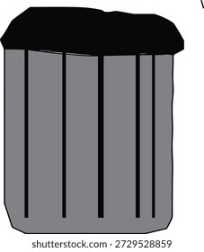 Ilustración minimalista de un icono de papelera gris aislado sobre un fondo negro. Diseño simple y limpio adecuado para la interfaz de usuario, íconos de App móviles, Elementos de Sitio web, conceptos de gestión de residuos, temas de reciclaje y proyectos digitales modernos. Estilo plano con colores neutros, ideal para el diseño de UI UX, presentaciones y elementos visuales relacionados con la tecnología.