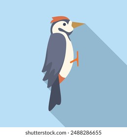 Minimalist illustration of a great spotted woodpecker clinging to a tree trunk