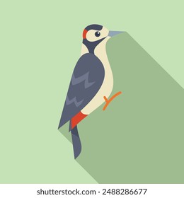 Minimalist illustration of a great spotted woodpecker perching on a tree trunk