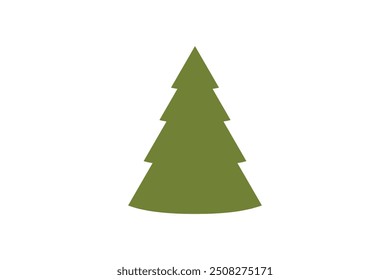 Minimalist illustration of a green Christmas tree set against a plain white background. The tree is depicted in a simple, geometric style with clean lines and no additional decorations, embodying.