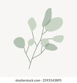 Minimalist illustration of green eucalyptus leaves. Simple eucalyptus design with overlapping leaves. Eucalyptus leaves in soft green tones. Isolated vector illustration.