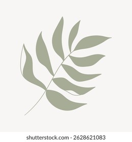 Minimalist illustration of a green leaf with simple, elegant lines. The leaf design is modern and artistic, perfect for nature-themed decor or projects. Aesthetic vector illustration.