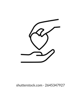 Minimalist Illustration Of Hand Giving Heart To Another Hand Symbolizing Love