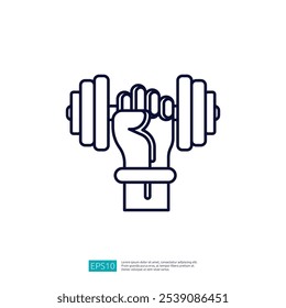 A minimalist illustration of a hand holding a dumbbell, symbolizing strength training and fitness.