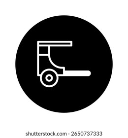 Minimalist illustration of a hand pallet truck within a black circle providing a clean industrial icon