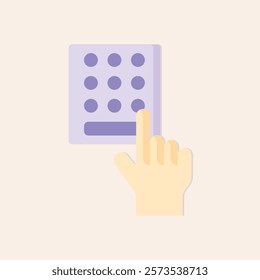 A minimalist illustration of a hand using a dial pad on a light background