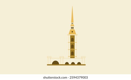 Minimalist Illustration of a Historic Church Tower. Peter and Paul Fortress
