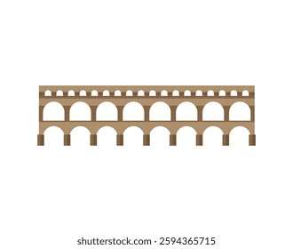 A minimalist illustration of a historic Roman aqueduct with multiple arches.