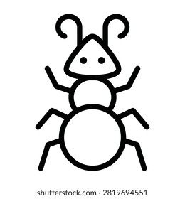 A minimalist illustration of an insect with a triangular head and six legs in black lines on a white background