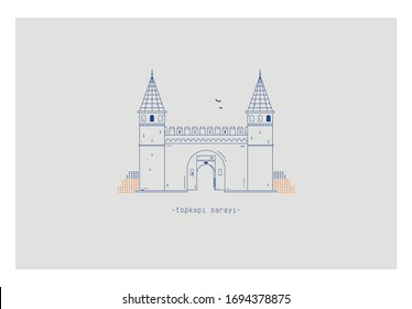 Minimalist illustration of Istanbul's iconic Topkapı Palace entrance gate.