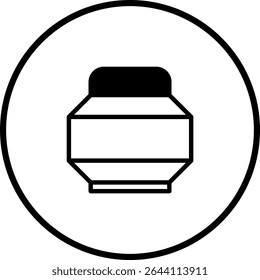 Minimalist illustration of a jar or container within a circle creating simple design