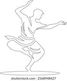 Minimalist illustration in just strokes of a man in a dancing pose