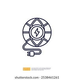A minimalist illustration of a lifebuoy with a lightning bolt and a plug, symbolizing safety and electrical energy.