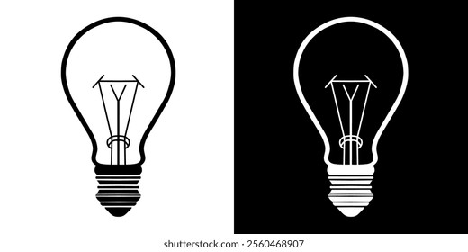A minimalist illustration of a light bulb in black and white