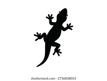 A minimalist illustration of a lizard in a dynamic pose, showcasing its silhouette against a clean white background.