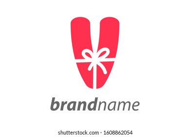 Minimalist illustration logo design Initial V combine with box gift.