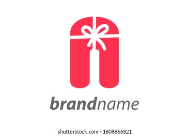 Minimalist illustration logo design Initial N combine with box gift.
