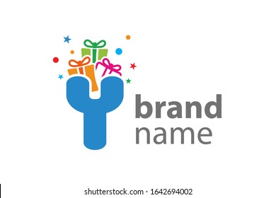 Minimalist illustration logo design Initial Y combine with box gift.