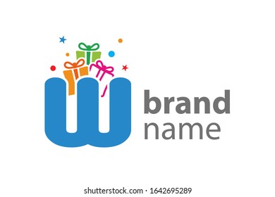 Minimalist illustration logo design Initial W combine with box gift.