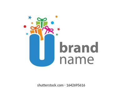 Minimalist illustration logo design Initial U combine with box gift.