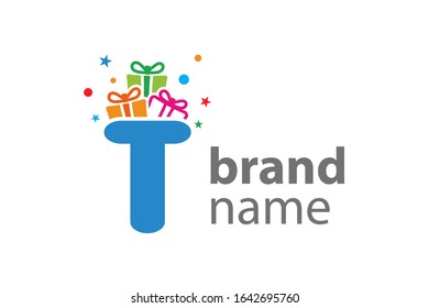 Minimalist illustration logo design Initial T combine with box gift.