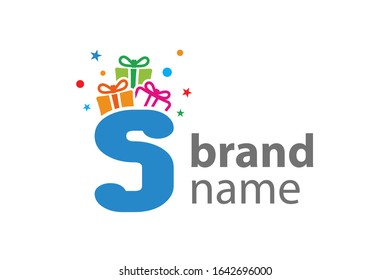 Diseño de logotipo de ilustración minimalista Iniciales S se combinan con regalo de caja.